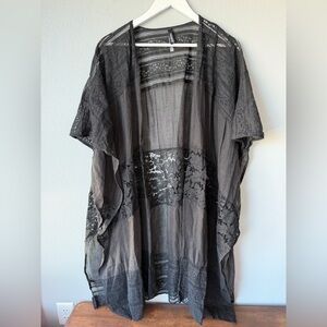 Torrid black lace woven long shawl kimono open side poncho Women’s OS